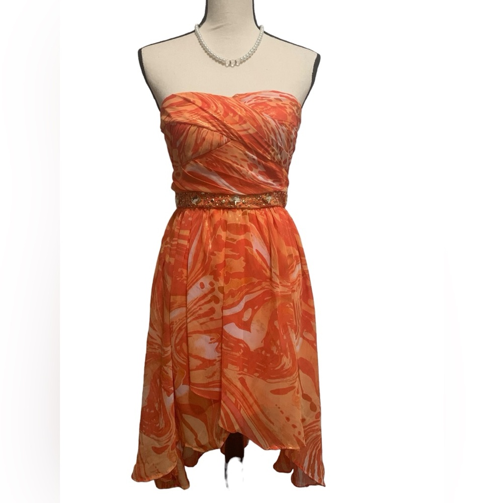 Jump Apparel Orange strapless cocktail dress high low hem sz 5/6